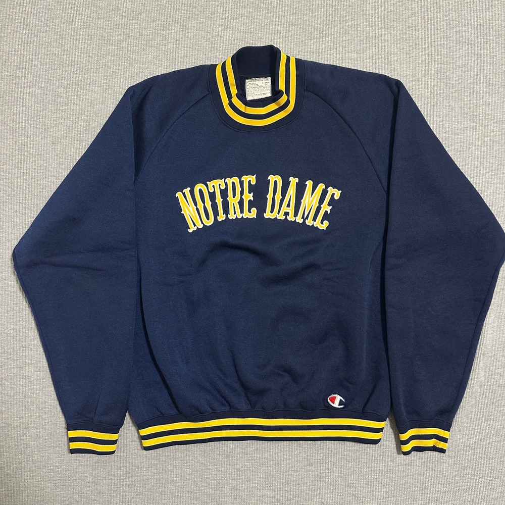 Vintage 70s/80s Champion Notre Dame Sweatshirt Mens XL Navy Blue Made USA Raglan